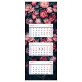 Календарь квартальный 3 бл. на склейке, 340*840 мм BG Люкс прямой "Роскошь цветов", с бегунком, 2026г.