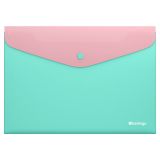 Папка-конверт на кнопке Berlingo "Haze" А4, 200мкм, софт-тач, с цветным клапаном, розовая/мятная