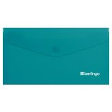 Папка-конверт на кнопке Berlingo "Soft Touch", C6, 200мкм, софт-тач, бирюзовая