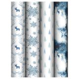 Упаковочная бумага глянц. 70*100см, MESHU "Хрустальные узоры", 80г/м2, ассорти  4 дизайна