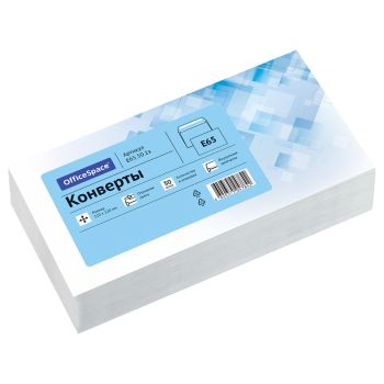 Конверт Е65, OfficeSpace, 110*220мм, б/подсказа, б/окна, отр. лента, внутренняя запечатка, термоусадка
