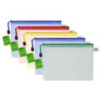 Папка-конверт на молнии СТАММ А5, ПВХ, 250мкм, сетка, прозрачная, молния сверху, ассорти