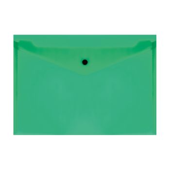 Папка-конверт на кнопке СТАММ А4, 150мкм, пластик, прозрачная, зеленая