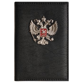 Обложка для паспорта OfficeSpace экокожа, текстура Кварц, подклад текстиль, черный, металлический шильд Герб