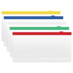 Папка-конверт на zip-молнии СТАММ 255*130мм, ПВХ, 120мкм, прозрачная, цветная молния, карман, для ж/д и авиа билетов, ассорти
