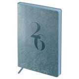 Ежедневник датированный 2026г., А6+, 176л., мягкий переплет, кожзам, BG "Shine. Cobalt", серо-голубой, цветной срез