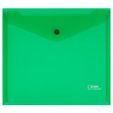 Папка-конверт на кнопке СТАММ А5+, 180мкм, пластик, прозрачная, зеленая