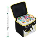 Набор двусторонних маркеров для скетчинга MESHU 80цв., основные цвета, корпус трехгранный, пулевид./клиновид.наконечники, текстильный чехол на молнии