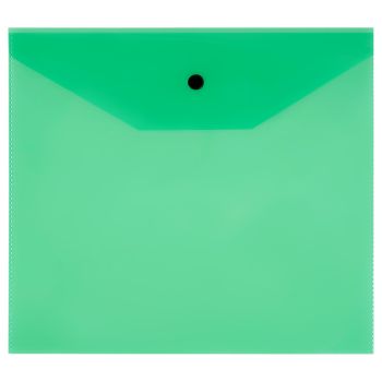Папка-конверт на кнопке СТАММ А5+, 120мкм, пластик, прозрачная, зеленая