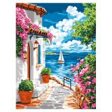 Картина по номерам на картоне ТРИ СОВЫ "Греческая улочка", 30*40, с акриловыми красками и кистями
