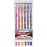 Набор гелевых ручек Crown "Glitter Metal Jell" 6шт., 06цв., 1,0мм, с блестками, ПВХ уп., европодвес
