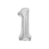 Воздушный шар, 40"/102см, MESHU, цифра 1, серебро, фольгированный