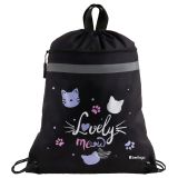 Мешок для обуви 1 отделение Berlingo "Lovely Meow", 360*460мм, вентиляционная сеточка , светоотражающая лента, карман на молнии