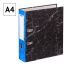 Папка-регистратор OfficeSpace, 70мм, мрамор, черная, синий корешок, нижний метал. кант