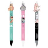 Ручка шариковая автоматическая MESHU "Сat Day" синяя, 0,7мм, грип, корпус ассорти