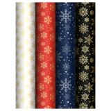 Упаковочная бумага глянц. 70*100см, MESHU "Снежинки", 80г/м2, ассорти 4 дизайна