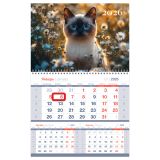 Календарь квартальный 1 бл. на 1 гр., 295*475 мм BG Mono premium "Кот в цветах", с магнитным бегунком, 2026г.