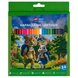 Карандаши цветные ArtSpace "School mood", 24цв., трехгранные, заточен., картон. упак., европодвес