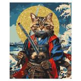 Картина по номерам на холсте с глиттером ТРИ СОВЫ "Кот-самурай", 40*50, с акриловыми красками и кистями