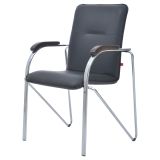 Стул Фабрикант "Самба" DO350/CH, Орех (1031), каркас металл хром, обивка кожзам черный BOX4