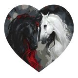 Картина по номерам на фигурном холсте ТРИ СОВЫ "Лошади Инь и Ян", форма сердце, с акриловыми красками и кистями