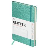 Ежедневник недатированный, А6, 136л., твердый переплет, диз. картон, BG "Glitter. Teal", бирюзовый, на резинке, карман