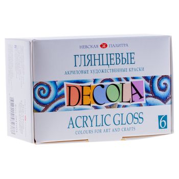 Краски акриловые Decola, 06 цветов, глянцевые, 20мл, картон