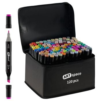 Набор двусторонних маркеров для скетчинга ArtSpace 120цв., основные цвета, пулевид./скош.