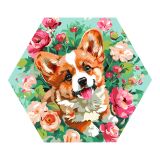 Картина по номерам на фигурном холсте ТРИ СОВЫ "Корги в цветах", форма многоугольник, с акриловыми красками и кистями