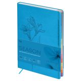 Еженедельник датированный 2026г., А6+, 80л., мягкий переплет, кожзам, BG "Season. Crocus", голубой, полноцветный вырубной блок